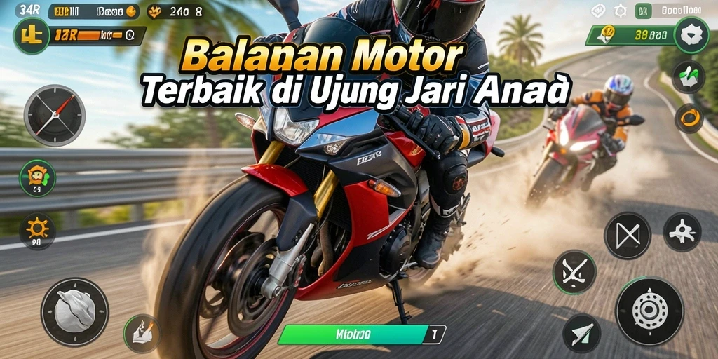 Tampilan gameplay menegangkan di 34R dengan balapan motor yang cepat.