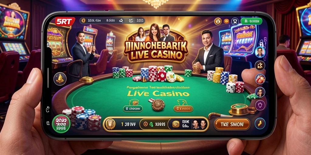 Screenshot gameplay Live Casino 5RT menampilkan dealer profesional dan permainan yang mendebarkan.