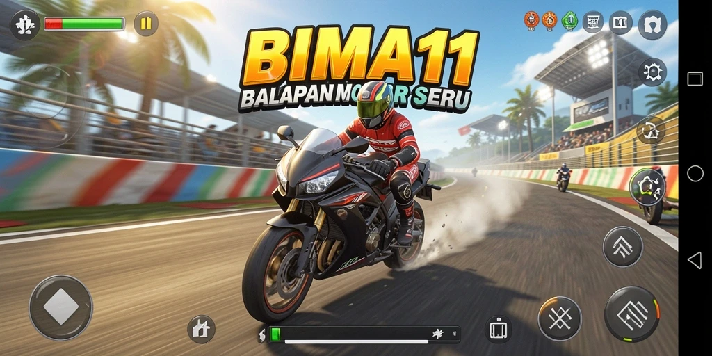 Screenshot BIMA11 yang menampilkan aksi balap motor yang seru.