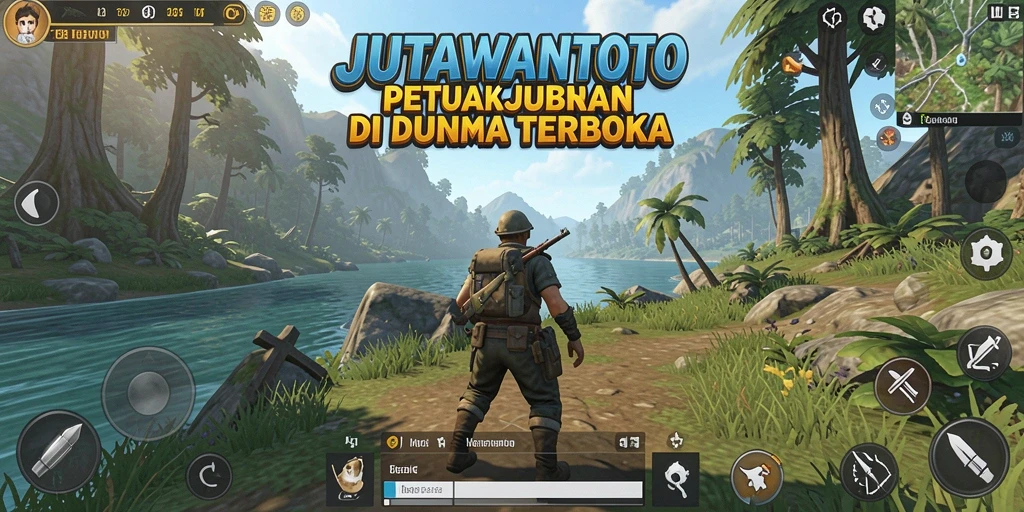 Screenshot utama JUTAWANTOTO menampilkan aksi dan eksplorasi di dunia terbuka.