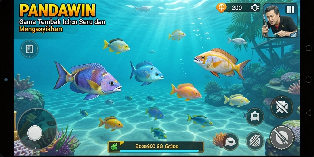 Screenshot gameplay PANDAWIN menampilkan aksi seru dalam menembak ikan.