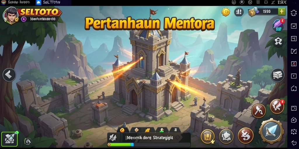 Tampilan gameplay SELTOTO menunjukkan menara yang berfungsi dengan baik menghadapi serangan musuh.