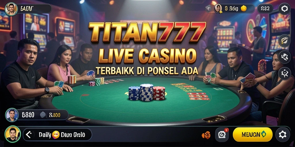 Screenshot gameplay Live Casino TITAN777 dengan dealer dan pemain yang interaktif.